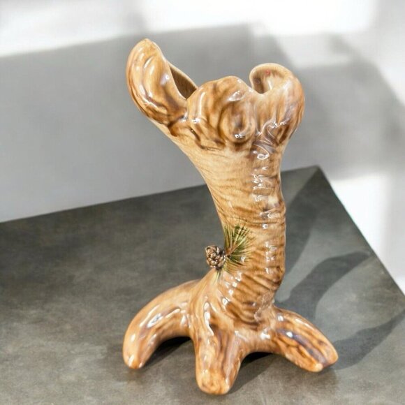 Vintage Keystone Ceramic Tree Trunk Vase Made in USA Ceramic Vessel Marked Vtg - Picture 1 of 12